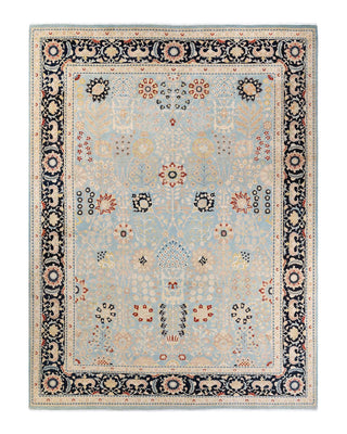 Contemporary Eclectic Light Blue Wool Area Rug 9' 1" x 12' 3" - Solo Rugs