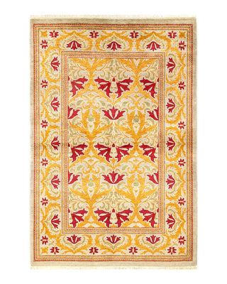 Contemporary Eclectic Ivory Wool Area Rug 4' 2" x 6' 2" - Solo Rugs
