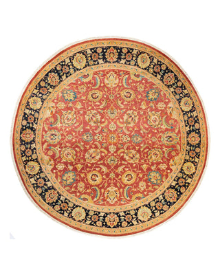 Traditional Mogul Orange Wool Round Area Rug 9' 1" x 9' 1" - Solo Rugs