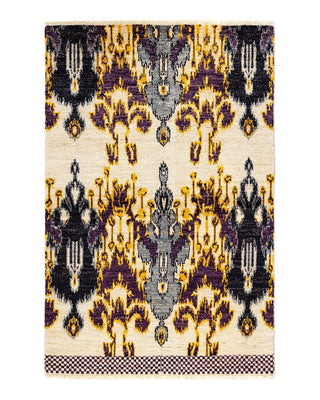 Contemporary Modern Ivory Wool Area Rug 4' 0" x 6' 2" - Solo Rugs