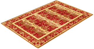Contemporary Arts & Crafts Yellow Wool Area Rug 6' 1" x 8' 10" - Solo Rugs