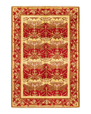Contemporary Arts & Crafts Yellow Wool Area Rug 6' 1" x 8' 10" - Solo Rugs