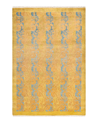 Traditional Mogul Green Wool Area Rug 4' 1" x 5' 10" - Solo Rugs