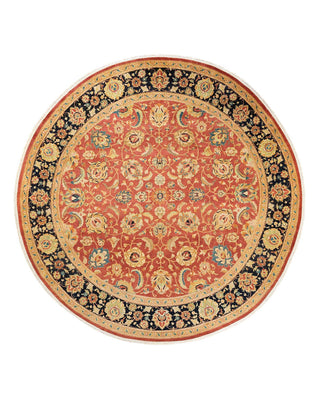 Traditional Mogul Orange Wool Round Area Rug 9' 1" x 9' 1" - Solo Rugs