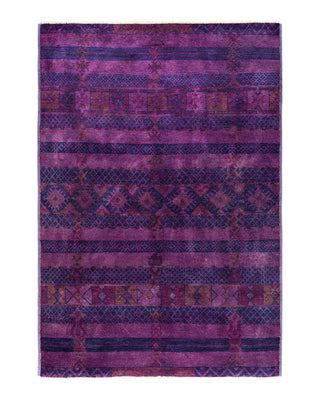 Contemporary Modern Purple Wool Area Rug 6' 1" x 8' 9" - Solo Rugs