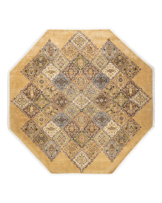 Traditional Mogul Yellow Wool Octagon Area Rug 7' 1" x 7' 1" - Solo Rugs