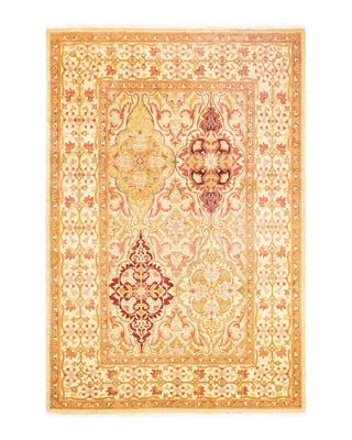 Traditional Mogul Ivory Wool Area Rug 4' 2" x 5' 10" - Solo Rugs