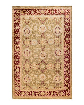 Contemporary Eclectic Green Wool Area Rug 4' 1" x 6' 3" - Solo Rugs