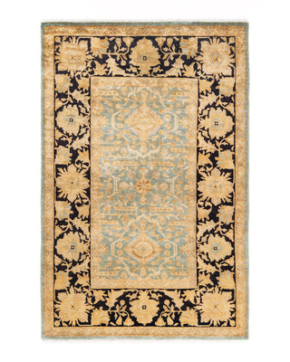 Contemporary Eclectic Light Blue Wool Area Rug 4' 1" x 6' 3" - Solo Rugs