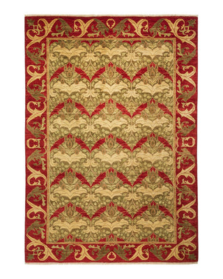 Contemporary Arts & Crafts Red Wool Area Rug 5' 10" x 8' 8" - Solo Rugs