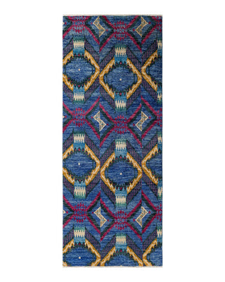 Contemporary Modern Blue Wool Runner 4' 1" x 10' 1" - Solo Rugs