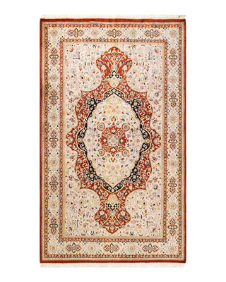 Traditional Mogul Orange Wool Area Rug 4' 7" x 7' 7" - Solo Rugs