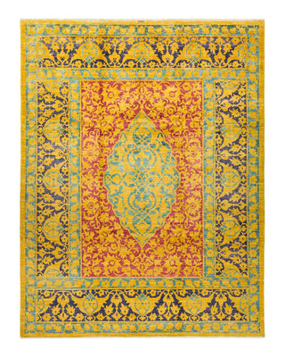 Contemporary Eclectic Yellow Wool Area Rug 9' 3" x 11' 9" - Solo Rugs