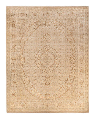 Traditional Mogul Yellow Wool Area Rug 9' 0" x 12' 1" - Solo Rugs