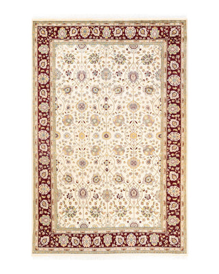 Traditional Mogul Ivory Wool Area Rug 6' 2" x 9' 3" - Solo Rugs
