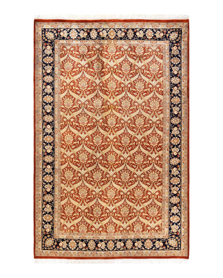 Traditional Mogul Orange Wool Area Rug 6' 1" x 9' 5" - Solo Rugs