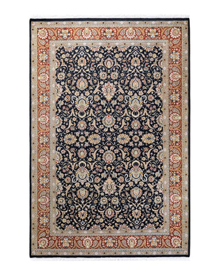 Traditional Mogul Black Wool Area Rug 6' 3" x 9' 3" - Solo Rugs