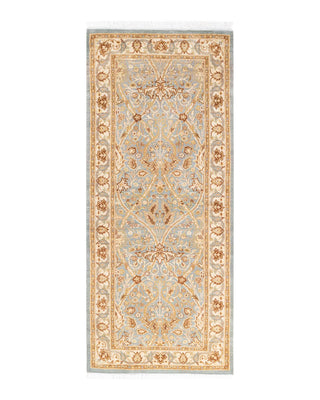 Traditional Mogul Light Blue Wool Runner 2' 7" x 6' 1" - Solo Rugs