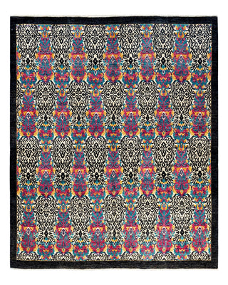 Contemporary Suzani Black Wool Square Area Rug 7' 10" x 8' 5" - Solo Rugs