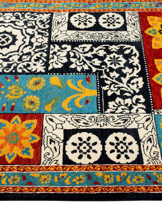 Contemporary Suzani Black Wool Area Rug 3' 3" x 5' 5" - Solo Rugs