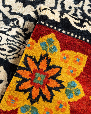 Contemporary Suzani Black Wool Area Rug 3' 3" x 5' 5" - Solo Rugs