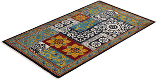 Contemporary Suzani Black Wool Area Rug 3' 3" x 5' 5" - Solo Rugs