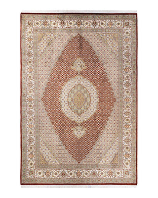 Traditional Mogul Orange Wool Area Rug 6' 8" x 9' 7" - Solo Rugs
