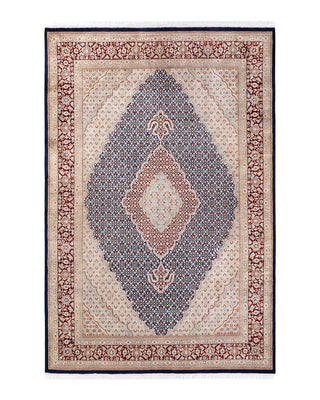 Traditional Mogul Blue Wool Area Rug 6' 7" x 9' 10" - Solo Rugs