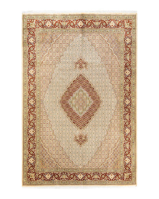 Traditional Mogul Ivory Wool Area Rug 6' 9" x 9' 10" - Solo Rugs