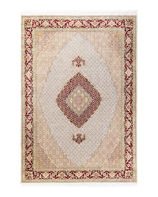 Traditional Mogul Ivory Wool Area Rug 6' 8" x 9' 8" - Solo Rugs