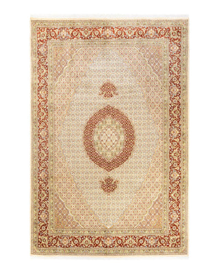 Traditional Mogul Ivory Wool Area Rug 6' 8" x 10' 1" - Solo Rugs
