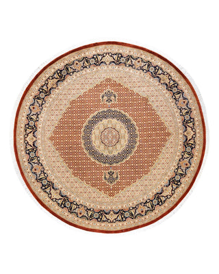 Traditional Mogul Orange Wool Round Area Rug 8' 1" x 8' 1" - Solo Rugs