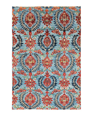 Contemporary Eclectic Light Blue Wool Area Rug 6' 3" x 9' 6" - Solo Rugs