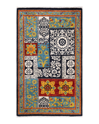 Contemporary Suzani Black Wool Area Rug 3' 3" x 5' 3" - Solo Rugs