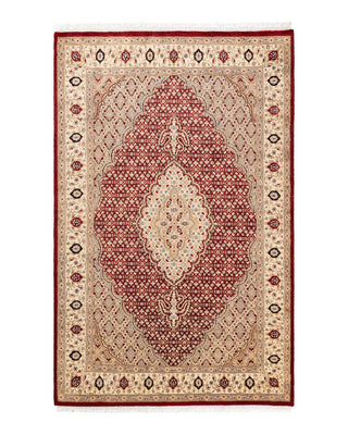 Traditional Mogul Red Wool Area Rug 4' 7" x 7' 2" - Solo Rugs