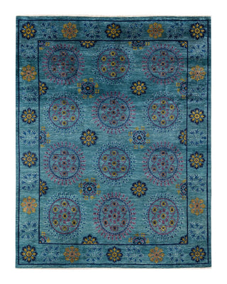 Contemporary Suzani Green Wool Area Rug 7' 10" x 10' 3" - Solo Rugs