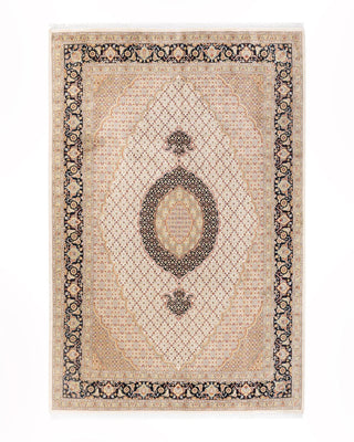 Traditional Mogul Ivory Wool Area Rug 6' 8" x 10' 0" - Solo Rugs