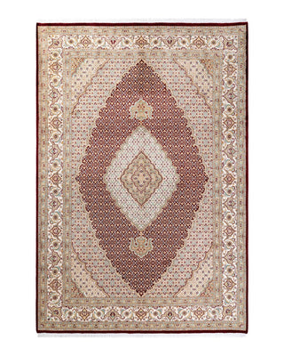 Traditional Mogul Red Wool Area Rug 6' 8" x 9' 9" - Solo Rugs