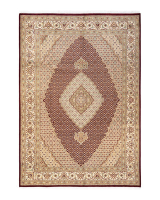 Traditional Mogul Red Wool Area Rug 6' 8" x 9' 7" - Solo Rugs