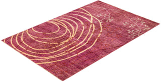 Contemporary Eclectic Pink Wool Area Rug 4' 1" x 6' 1" - Solo Rugs