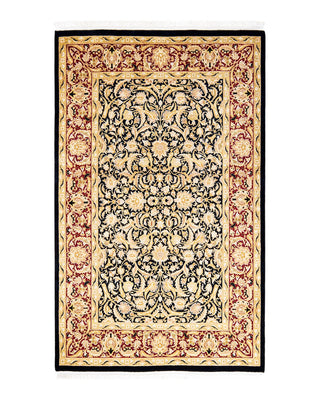 Traditional Mogul Black Wool Area Rug 4' 3" x 6' 5" - Solo Rugs