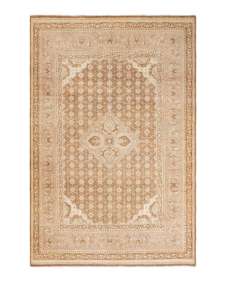 Traditional Mogul Beige Wool Area Rug 5' 10" x 8' 10" - Solo Rugs