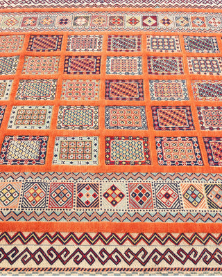 Bohemian Tribal Orange Wool Area Rug 5' 1" x 6' 6" - Solo Rugs