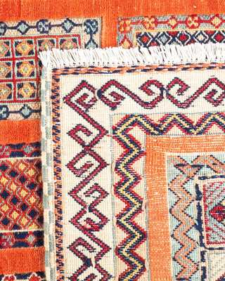 Bohemian Tribal Orange Wool Area Rug 5' 1" x 6' 6" - Solo Rugs