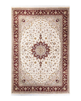 Traditional Mogul Ivory Wool Area Rug 6' 1" x 9' 1" - Solo Rugs