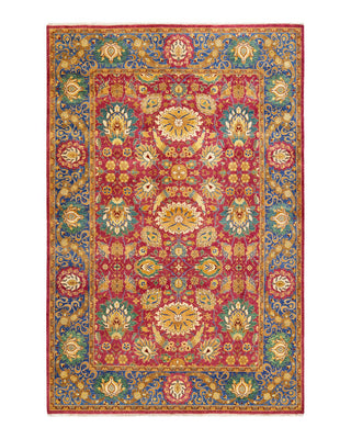 Traditional Mogul Purple Wool Area Rug 6' 1" x 9' 3" - Solo Rugs