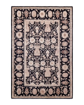 Contemporary Eclectic Black Wool Area Rug 4' 2" x 6' 2" - Solo Rugs
