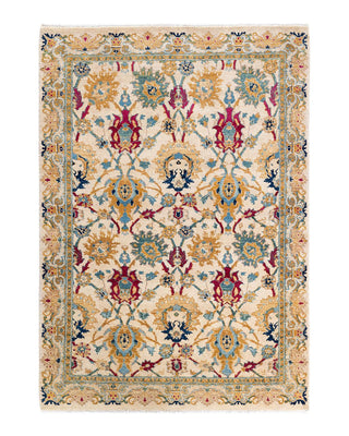 Contemporary Eclectic Ivory Wool Area Rug 4' 3" x 6' 1" - Solo Rugs