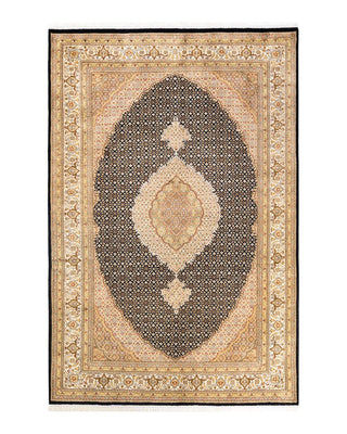 Traditional Mogul Black Wool Area Rug 6' 1" x 9' 2" - Solo Rugs