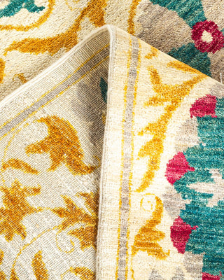 Contemporary Suzani Ivory Wool Area Rug 9' 1" x 12' 7" - Solo Rugs